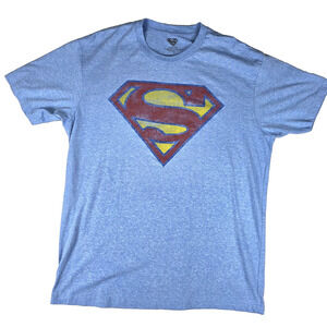 Superman T-Shirt Large Blue Heather Distressed Shield Logo DC Comics 2015